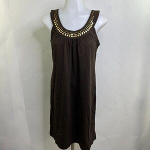 Loft Dress XS Brown Y2K 90s Flare Aline Gold Sequins Shift Vintage Retro  See me